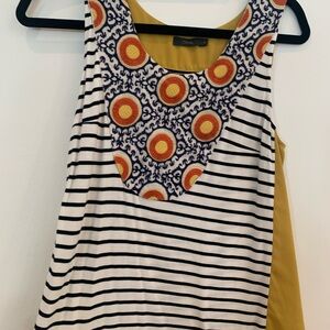 THML Black and White Striped Tank Top with Gold Accents